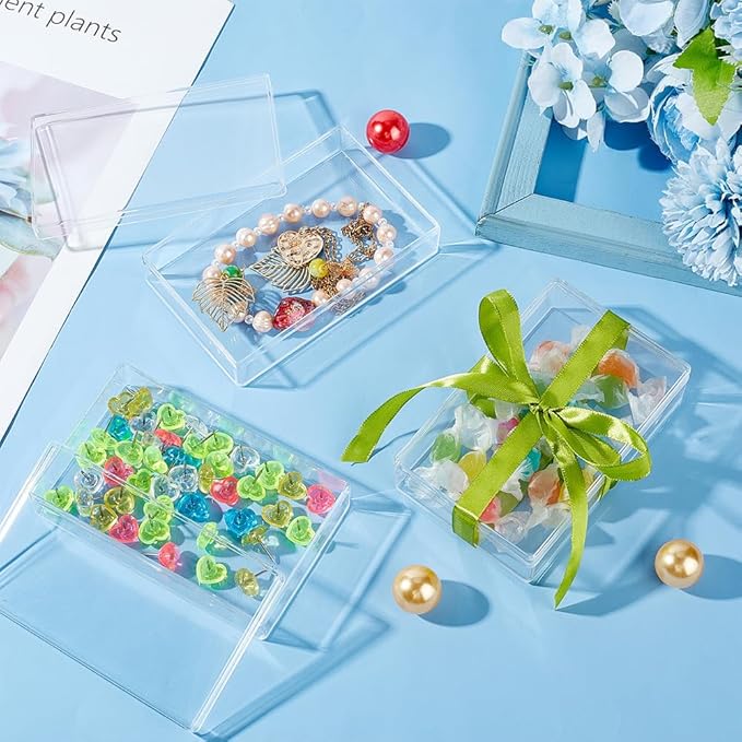 BENECREAT 6Pcs Acrylic Storage Boxes with Lids, 4.3x2.7x1inch Rectangle Storage Containers, Candy Box, Clear Display Box for Wedding, Party, Treats, Jewelry Accessories