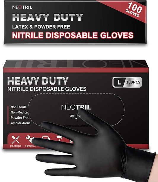 6 Mil Heavy Duty Black Nitrile Disposable Gloves, Latex Powder-Free, Textured Rubber Gloves for Cooking Mechanic
