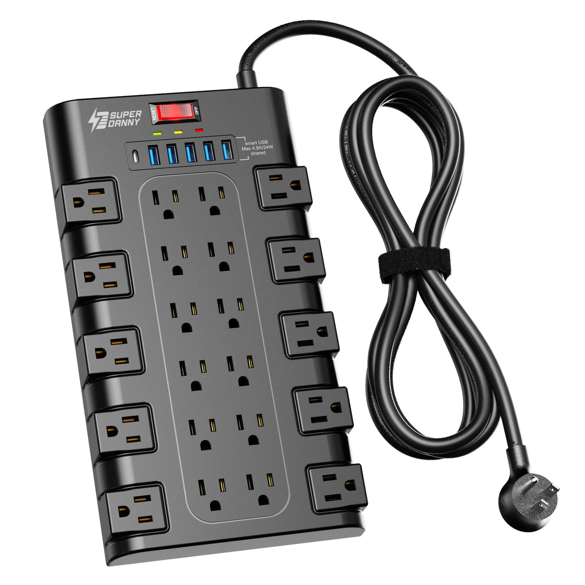 SUPERDANNY Power Strip Surge Protector, 22 AC 6 USB - Image 1