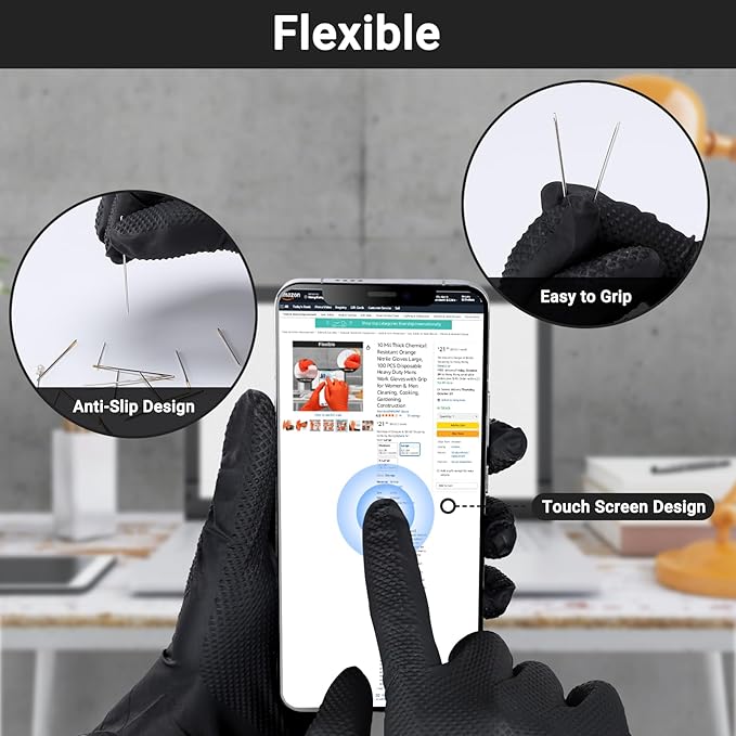 10 Mil Nitrile Gloves - Thick Black Nitrile Gloves Large, 100 PCS Disposable Heavy Duty for Women & Men Cleaning, Cooking, Gardening, Construction, Oil Resistant & Chemical Resistant