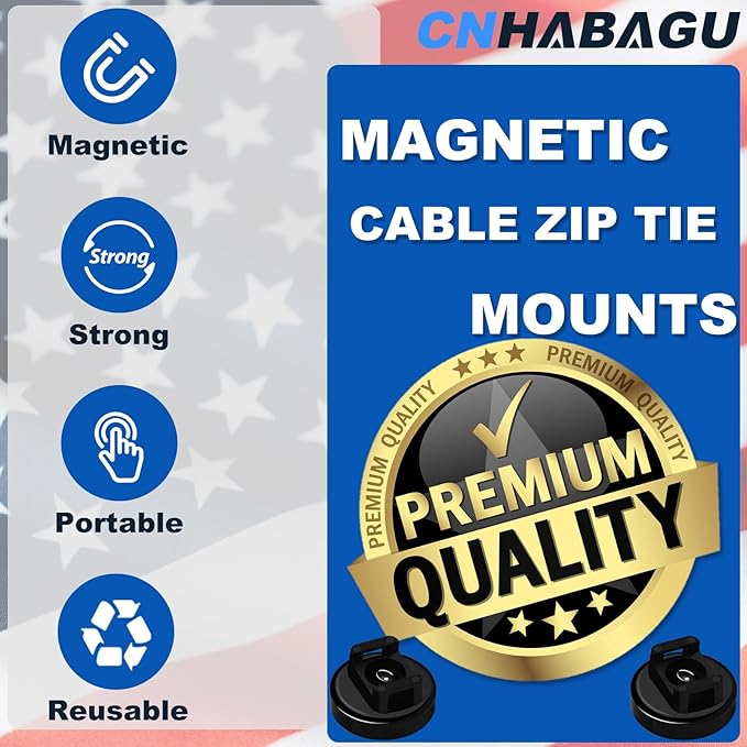 Magnet Zip Tie Mount Magnetic Zip Ties Mount Holder Strong 1-Second Magnetic Snap Installation Heavy-Duty Cable Tie Mounts for Car Boat Workshop Home Office (20pcs, D20 0.78IN)