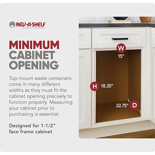 Rev-A-Shelf 35 Qt Top Mount Double Pullout Under Cabinet Kitchen Trash Cans w/Soft-Close, 150 Pound Rated Full-Extension Slides, 15" W, Gray, 4WCTM-18BBSCDM2 - Container Bins for Waste Management