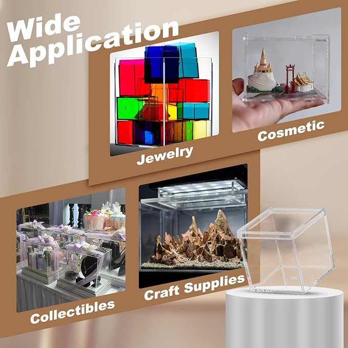 Acrylic Box with Lid, 3.35 x 3.35 x 1.38 in Acrylic Display Case Plastic Square Cube Container Storage Holder Stackable Bins for Cosmetic Collectible Candy Jewelry(2 Pack, Clear)