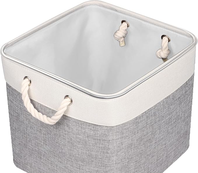 Univivi Foldable Storage Basket Fabric 13 inch Cube Storage Bins with Hard Bottom &Sturdy Handles Storage Cube for Shelf Closet Home (Grey , 4-Pack)