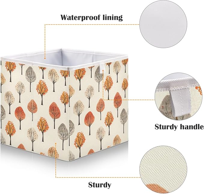 Bolaz Autumn Trees Pattern Closet Organizers Storage Cubes Storage Bins Shelf Baskets Containers for Home Room Office,Square