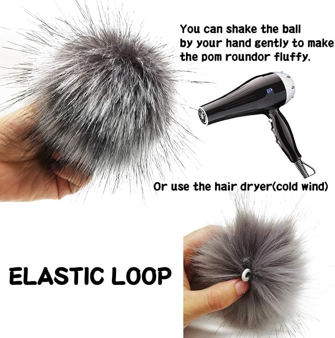 TIHOOD 24PCS Faux Fur Pom Pom Balls DIY Faux Fox Fur Fluffy Pom Pom with Elastic Loop for Hats Keychains Scarves Gloves Bags Accessories(12 Colors, 2 Pcs for Each Color)