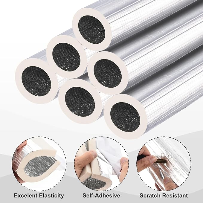 PATIKIL 1.3ft Length 32mm(1-1/4") ID 62mm OD Pipe Insulation Foam Tube, 6 Pcs 15mm Thick Self Adhesive Pipe Freeze Protection Wrap with Aluminum Foil for Outdoor Winter Irrigation