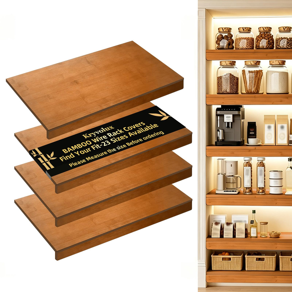 Wire Shelf Covers 22"W x 16"D Bamboo Rack Covers for Pantry - Image 1