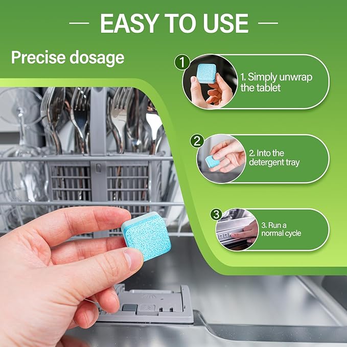 Dishwasher Cleaner and Deodorizer Tablets - 24 Pack,Deep Cleaning,Natural Formula,Effective Limescale & Odor Removal,Calcium,Scale,Hard Water Stains,Oil,Compatible with All Models