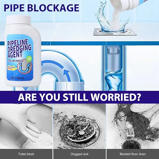 Pipeline Dredging Agent, 350ml Drain Clog Remover Agent,Kitchen Unblocker, Powerful Pipe Unclogger Powerful Sink And Drain Cleaner Powder for Kitchen Quick Cleaning