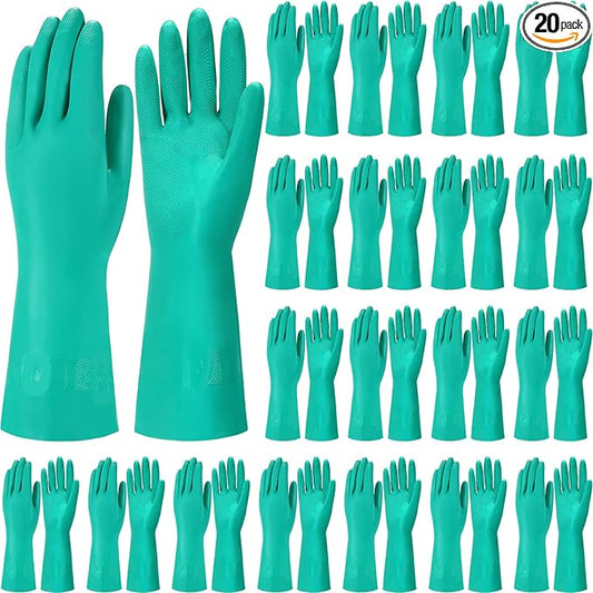 20 Pairs Chemical Resistant Gloves Heavy Duty Thick Nitrile Gloves Bulk for Cleaning, Resist Household Acid, Alkali and Oil (Large)