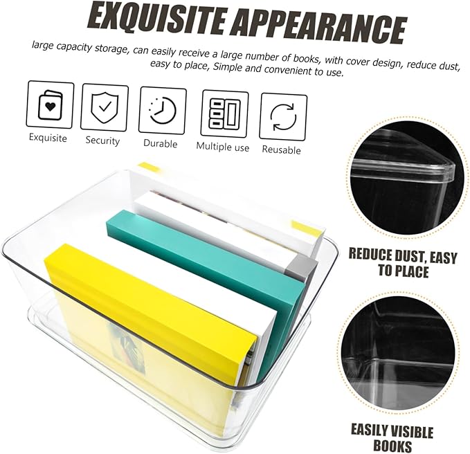 NUOBESTY Book Storage Box Lid Stackable Dustproof Organizer for Student Textbooks Acrylic Sundry Storage Container for Dorm Room Essentials