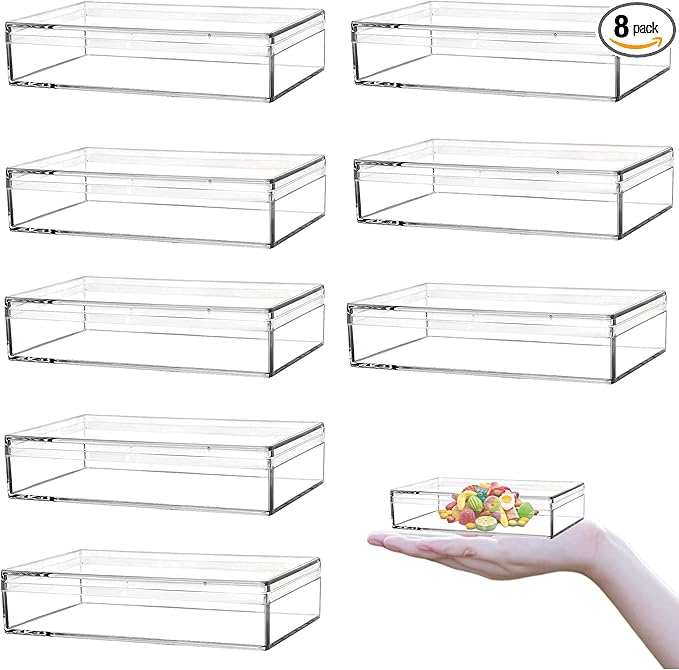 Acrylic Display Box with Lid - Clear Plastic Square Cube - 8 Pieces - Small - Wedding Party Gift Box - 4.3x2.8x1 Inch
