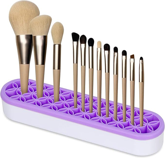 Unaone Silicone Makeup Brush Holder, Multipurpose Beauty Tool Organizer Make up Brush Storage Stand for Painting Pen Brushes Nail Clippers Drill Pens Ruler Sewing Craft Tools (Purple)