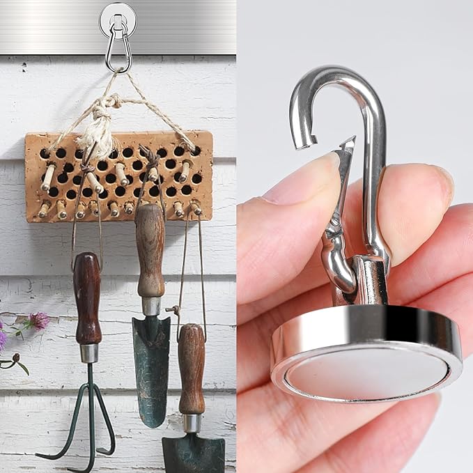 MIKEDE Magnetic Hooks Heavy Duty, 110LBS+ Strong Neodymium Magnets with Swivel Carabiner Hook, Magnets with Hooks Magnetic Hangers for Locker, Kitchen, Cruise Cabin, Office - 10 Pack