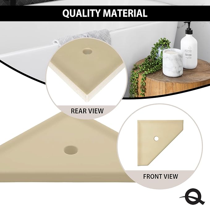 Questech 10" Corner Shower Shelf, Retrofit Shower Organizer for Tiled Walls, Corner Caddy Soap Dish Bathroom Storage, Geo Flatback, Sand Matte