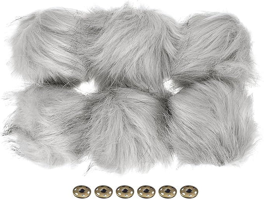 PATIKIL Faux Fur Pom Poms for Hats, 6 Pcs Fluffy Soft Fur Poms Balls with Snap Button for Keychain Knitting Hats DIY Scarves Gloves Bag Christmas, Grey