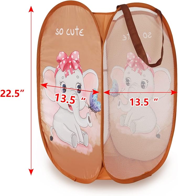 Cute Foldable Laundry Toys Tidy Clothes Socks Basket Storage Bag (Khaki Elephant)
