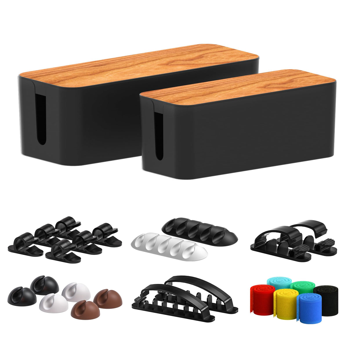 Cable Management Box 2 Pack with 16 Cable Clips Set-Large & - Image 1