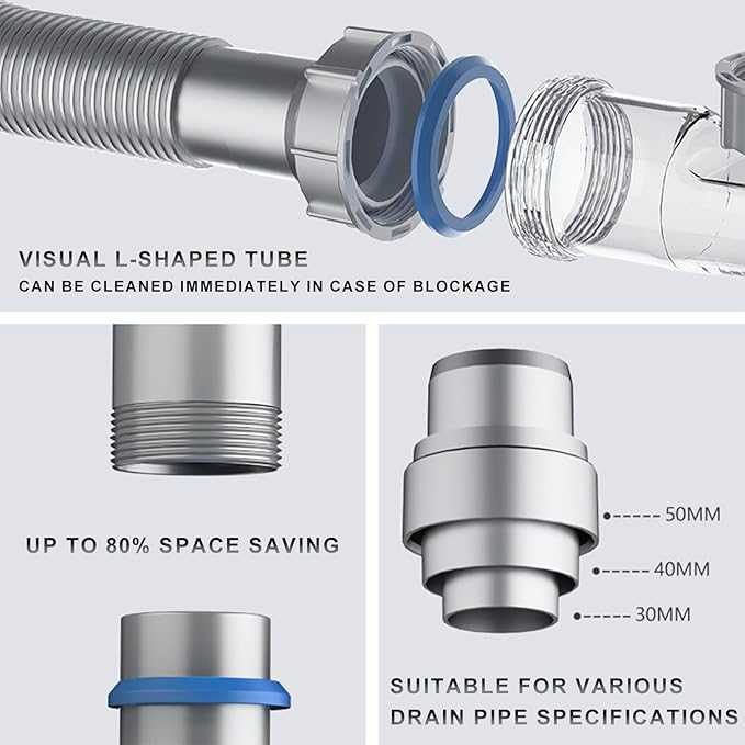 Single Bowl Kitchen Sink Drain Kit Space Saving Sink Drain Kit Universal Kitchen Sink Drain Pipe 3-1/2inch Kitchen Sink Drain with 304 Stainless Steel Kitchen Sink Drain Basket