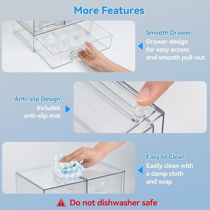 OTraki Baby Bottle Organizer, 3 Pack Stackable Storage Drawers with Labels, Clear Stackable Storage Drawers Acrylic Bottles Station for Pacifiers, Pump Parts, Desk Organizer Bins for Countertop