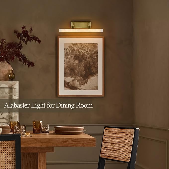 Alabaster Vanity Lights, 20in Marble Bathroom Vanity Sconces, Modern Wall Picture Lights Hardwired, Dimmable Brush Gold Art Light, Brass Picture Frame Light for Artwork Poster Library Photo Display