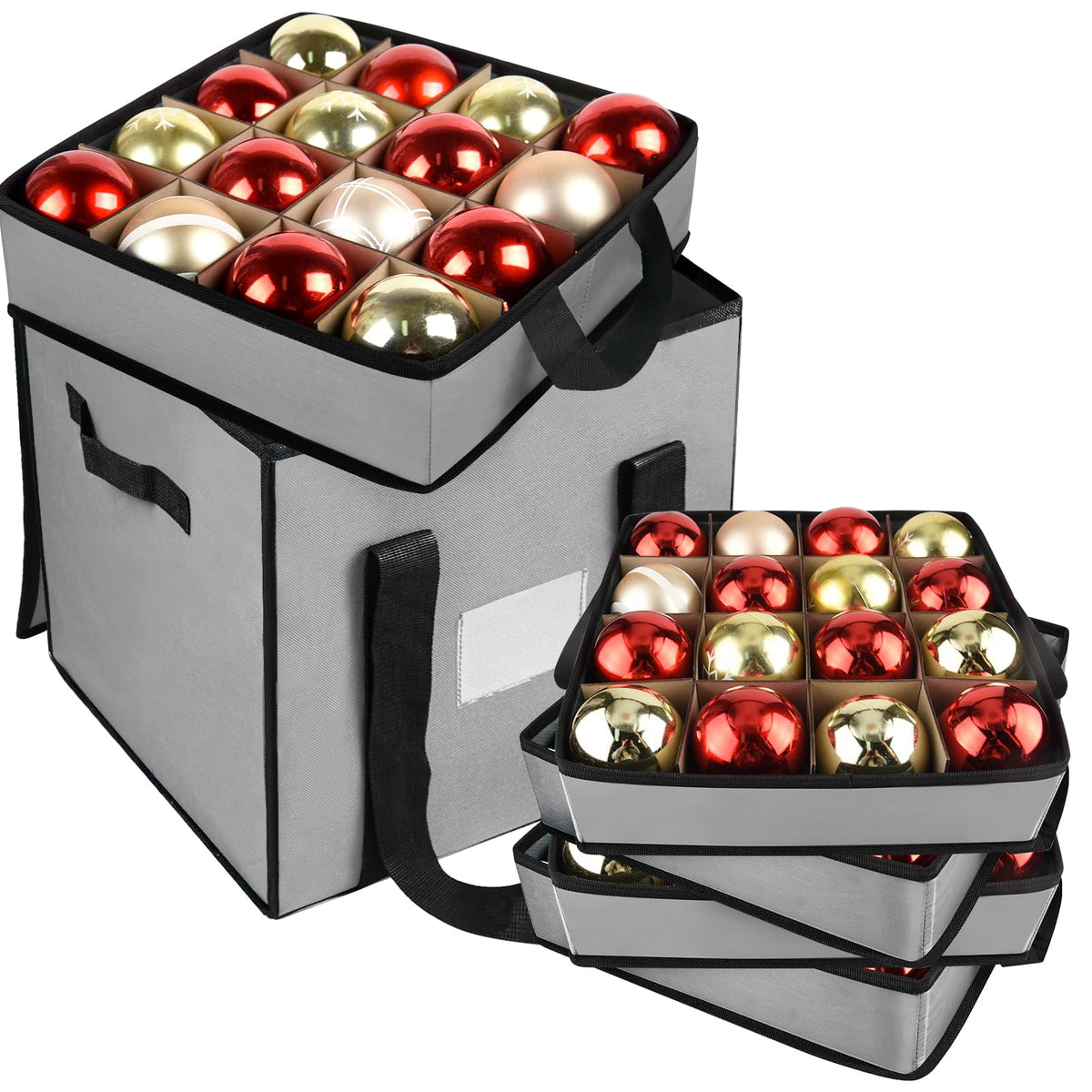 Christmas Ornament Storage Box with Dividers, Holds 64 Balls - Image 1
