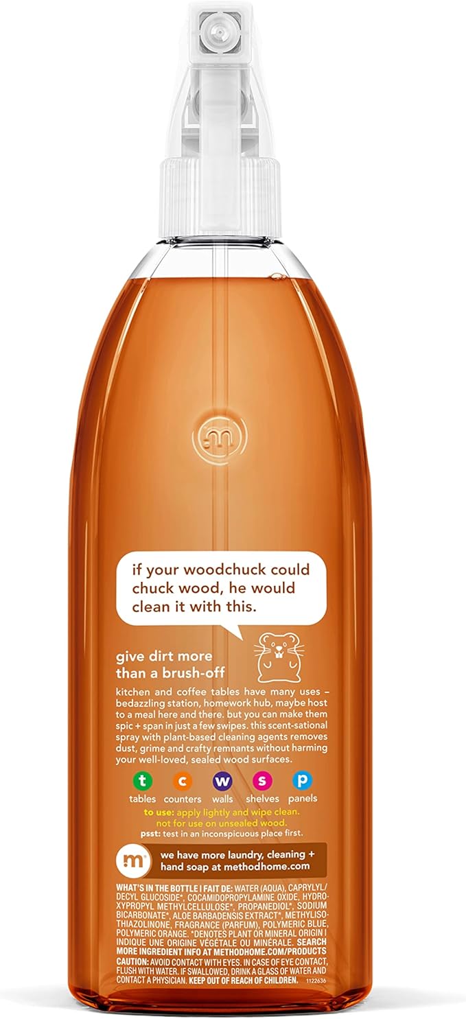 Method Daily Wood Cleaner,Almond,Cleans Shelves,Tables and Other Wooden Surfaces While Removing Dust & Grime,28 oz Spray Bottles,(Pack of 3)