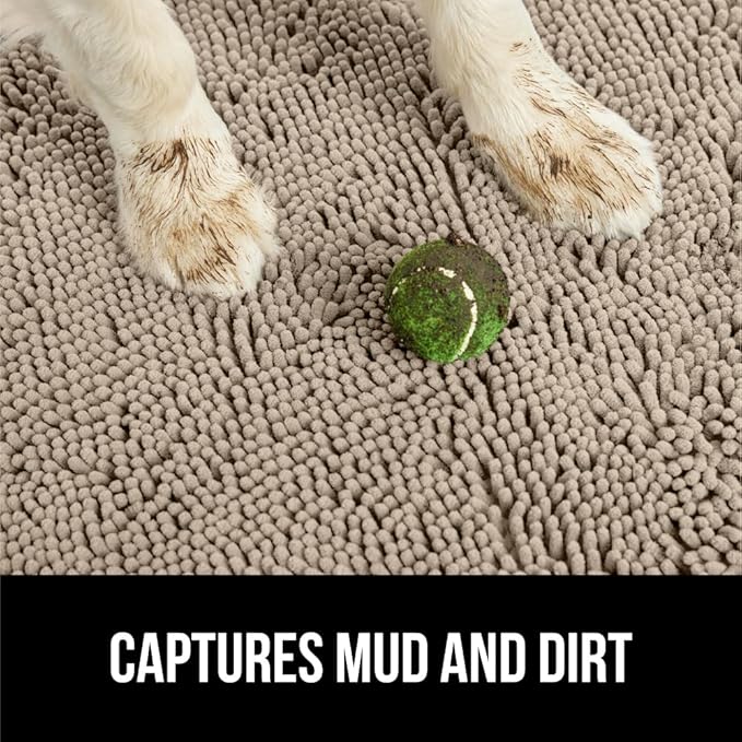 GORILLA GRIP SoakSTOPPER Dog Door Mat, 70x24 Machine Washable Rug Absorbent Doormat Captures Moisture Mud Dirt, Quick Dry Soft Chenille Entryway Rugs Indoor Entrance Mats for Dog Paws, Beige