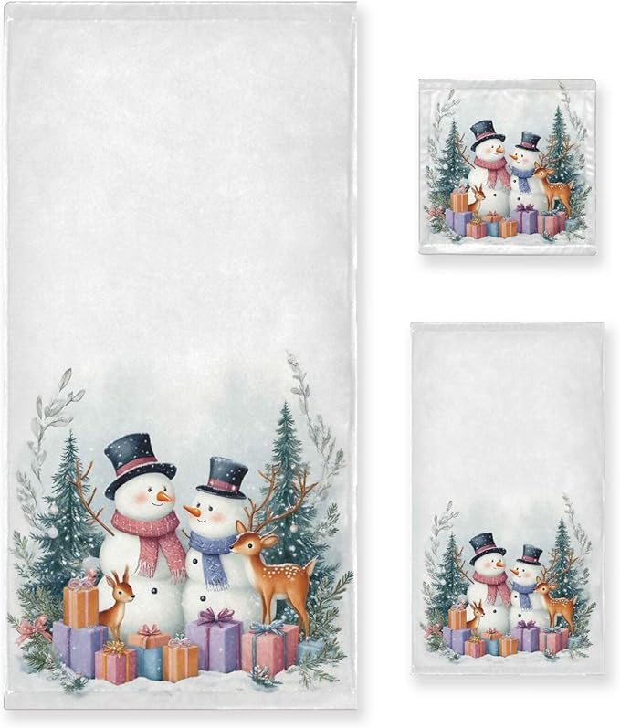 Pfrewn Christmas Winter Towels Set of 3 Blue Cyan Glitter Snowflakes Bathroom Towel Soft Absorbent Bath Hand Towels Washcloth Guest Towel Sets Xmas Holiday Decor