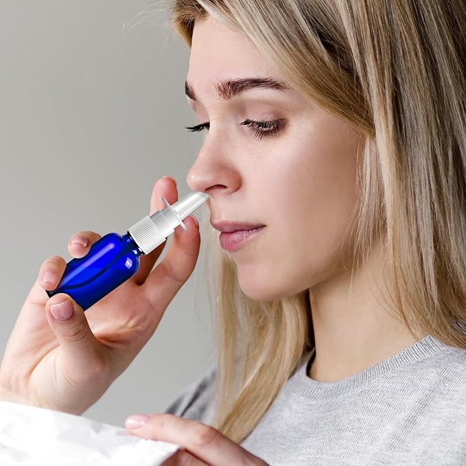 10 Pcs Nasal Spray Bottle, 1OZ/30ML Blue Brown Glass Empty Nasal Spray Bottles Refillable with 2Pcs Funnels and 2Pcs Labels