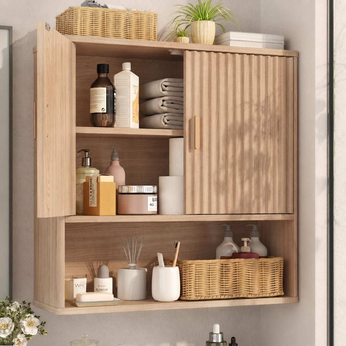 Bathroom Fluted Wall Cabinet, 23.6"W Medicine Cabinet - Image 1