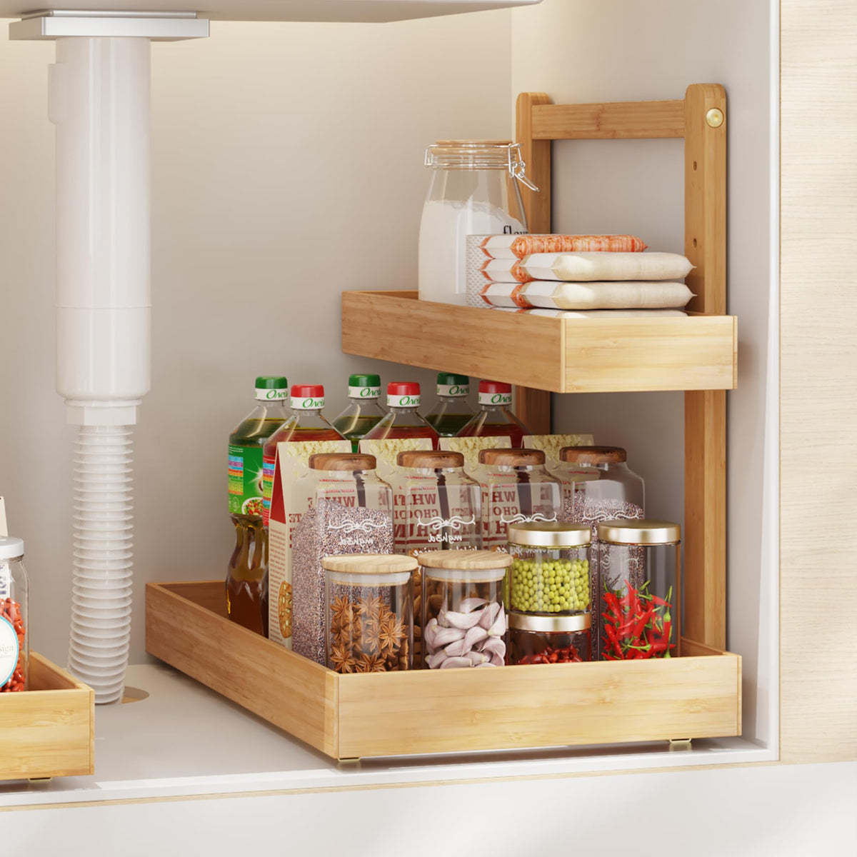Bamboo Under Sink Organizer and Storage, 2 Tier Pull | All Products - Image 1