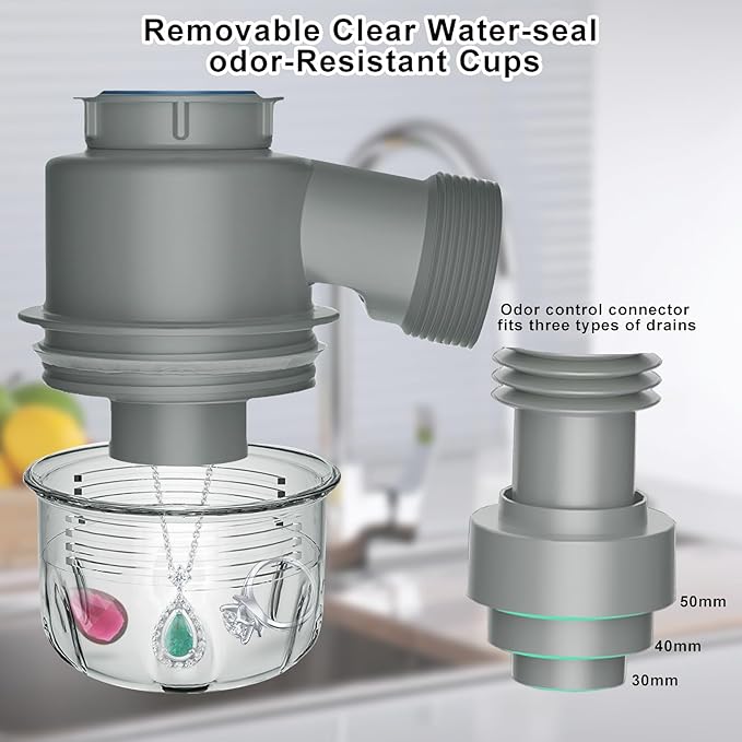 Garbage Disposal Drain Kit, Kitchen Sink P-Trap 1 1/2, Space Saving, Visible, Clog Resistant, Odor Resistant, Easy to Clean Double Sink Drain