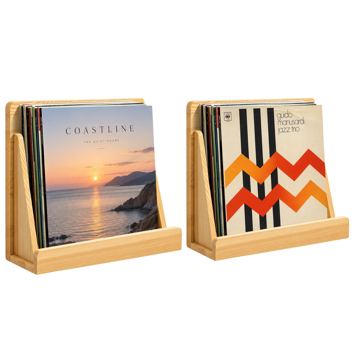 2 Pack Vinyl Record Shelf Wall Mount, Solid Wood Vinyl - Image 1