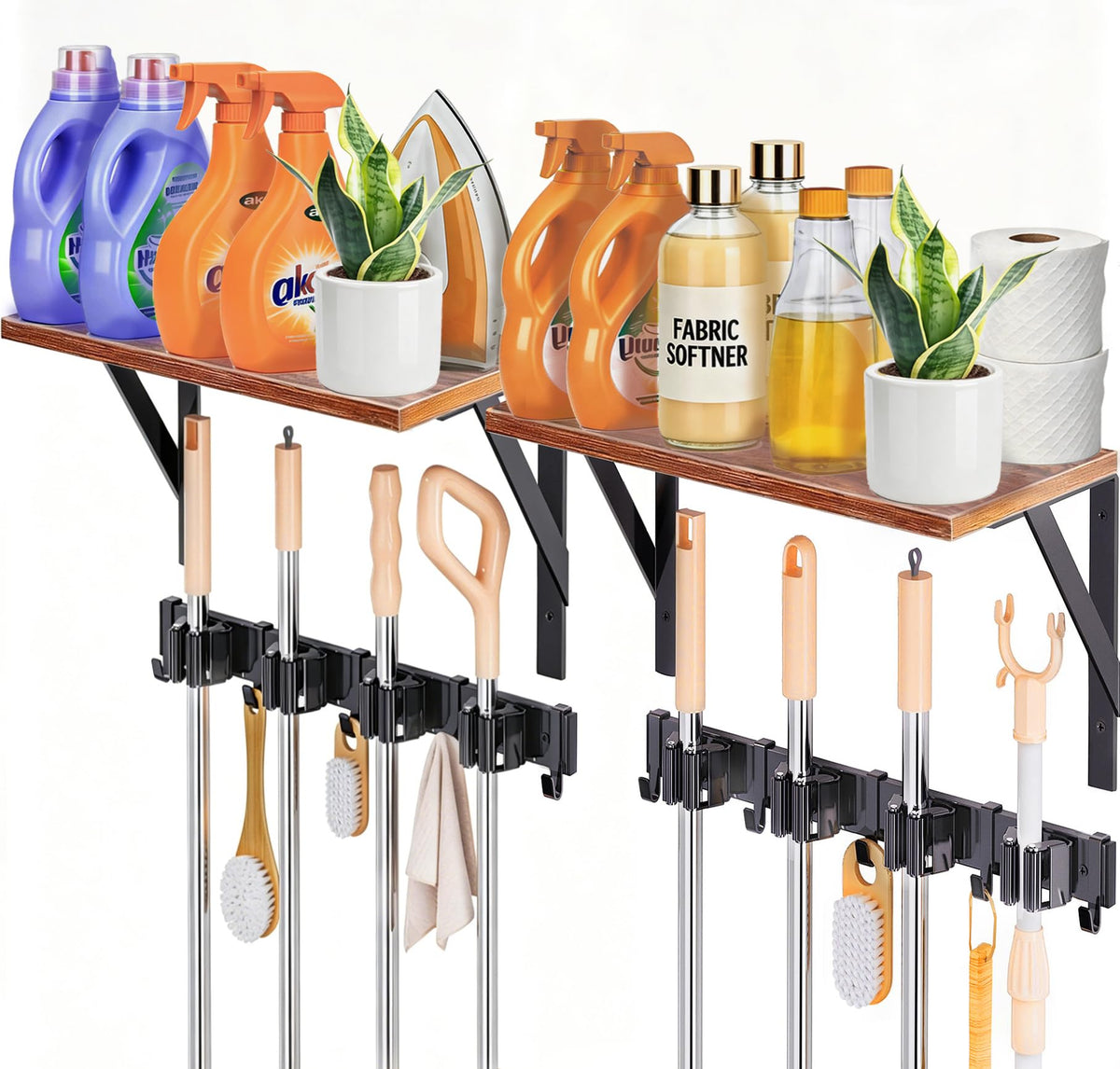 2Pack Broom Holder with Organizer Shelf 8 Broom Slots 10 - Image 1