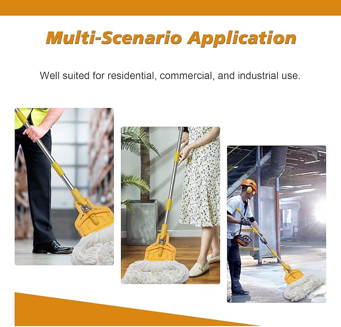 2 Pack Commercial Mop Heavy Duty Industrial Cotton Mop, 61 inch Metal Commercial Stick for Home, Garage,Office, Workshop, Warehouse Floor Cleaning