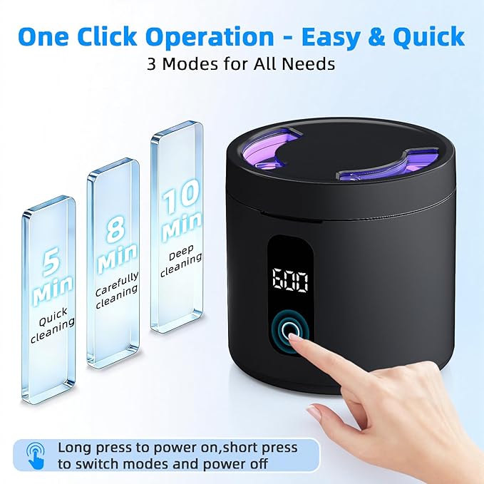 Ultrasonic Retainer Cleaner Machine, 2026 Upgraded Rechargeable 4000mAh Battery | 48kHz Ultrasonic Dental Cleaning Pod for Night Guard, Invisalign, Braces, Denture, Toothbrush and Jewelry - Black