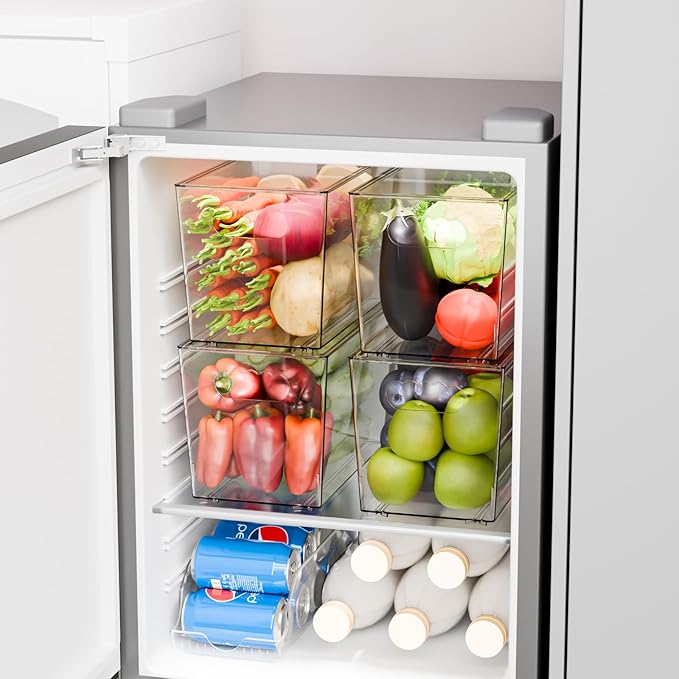 Yieach 6 Pack Large Stackable Clear Storage Bins with Lids,BPA FREE Pantry Organizers and Storage with Handle,Plastic Containers Organization and Storage for Kitchen,Refrigerator,Closet Organization