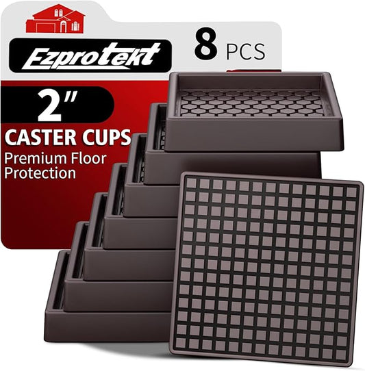 Ezprotekt Non Slip Furniture Pads, 12 Pcs 2" Anti Skid Rubber Furniture Caster Cups, Anti-Slip Furniture Coasters for Hardwood Floors, Anti Slide Floor Protectors for Bed Couch Stoppers (Brown)