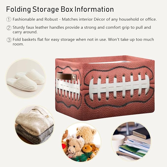 Football Rectangular Storage Basket Organizer Bin Shelf Baskets For Clothes Gifts For Home Office Dorm
