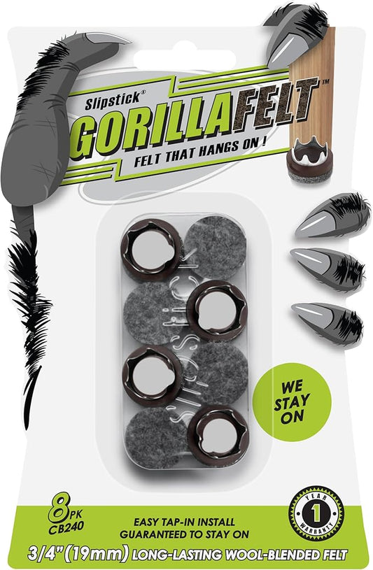 GorillaFelt CB240 Chair Leg Floor Protectors/Felt Glides (Set of 8) Tap On Felt Furniture Pads Guaranteed to Stay On, 3/4 Inch Round Sliders