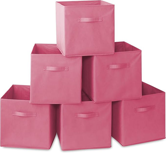 Casafield Set of 6 Collapsible Fabric Cube Storage Bins, Hot Pink - 13" Foldable Cloth Baskets for Shelves, Cubby Organizers & More