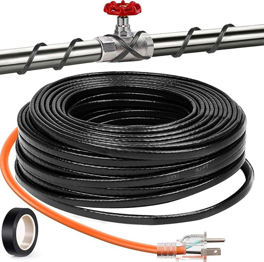 24FT（3FT-200FT） Pipe Heating Cable for Pipe Freeze Protection, Heat Cable for Water Pipes(Metal and Plastic), Pipe Heat Tape Keeps Water Flowing at -40°F 5w/ft, 120V Plumbing fixture