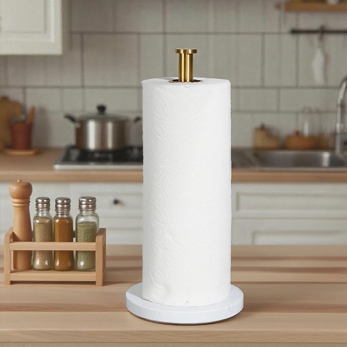 YIGII Marble Base Paper Towel Holder Countertop, Standing Paper Towel Holder with 15-Minute Magnetic Sand Timer, Papertowel Rack for Standard or Jumbo-Sized Roll Paper