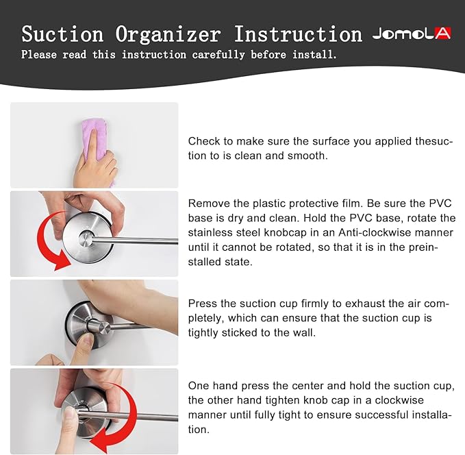 JOMOLA Towel Bar Suction Hand Towel Rack for Bathroom Stainless Steel Kitchen Towel Rail Holder Storage Hanger No Drilling Towel Bar Matte Black,22 inches