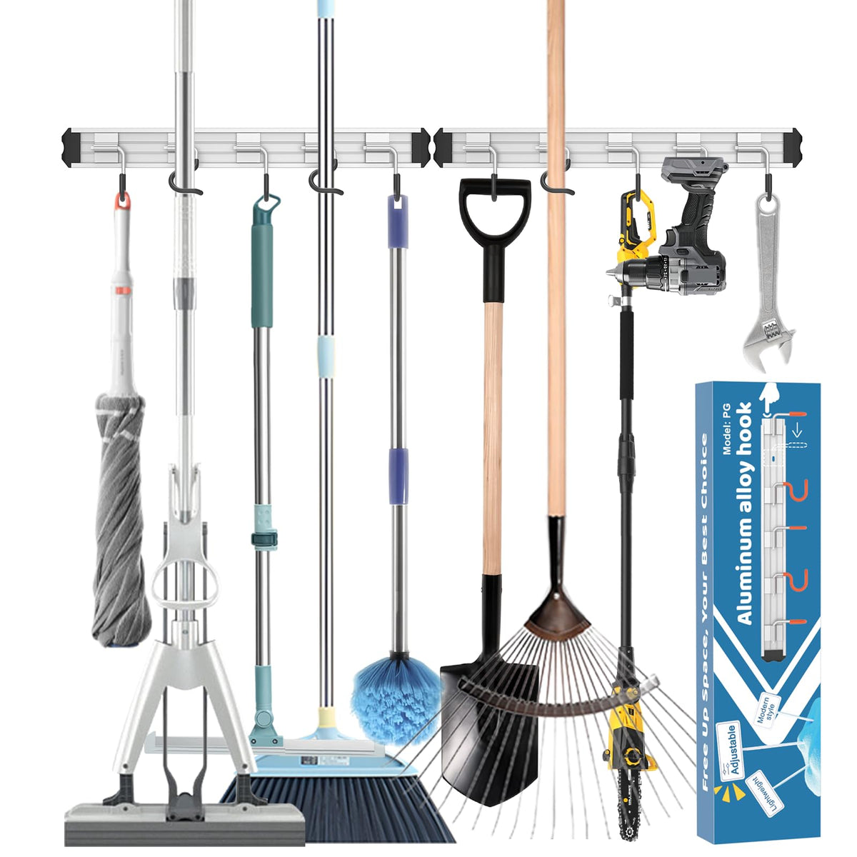 Mop and Broom Holder Wall Mount Garden Tool Rack Organizer - Image 1