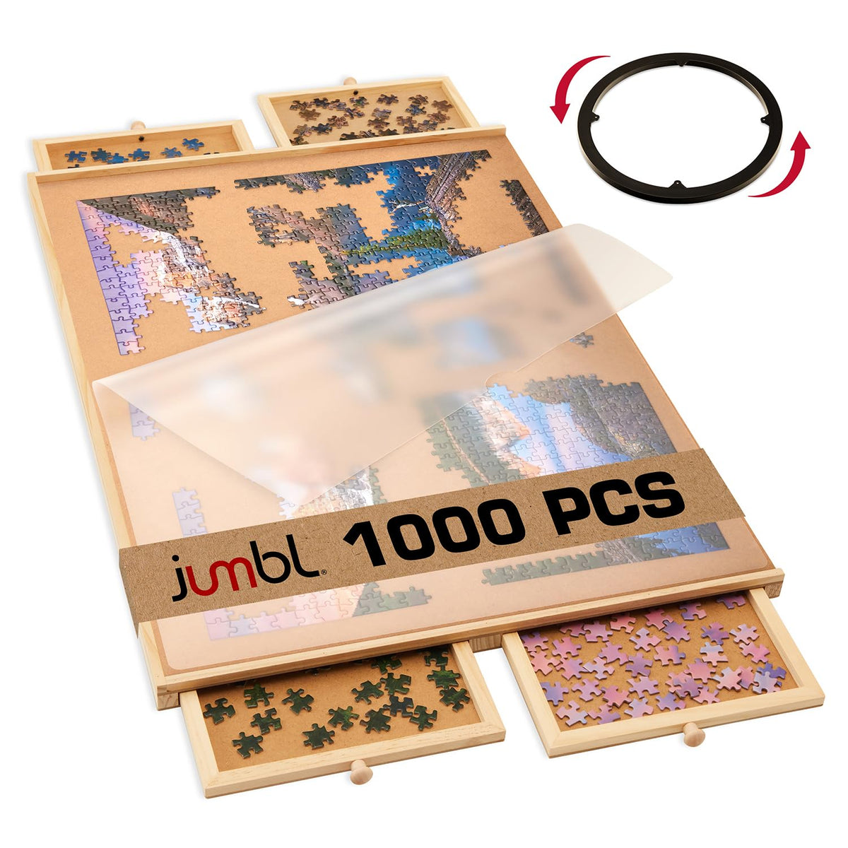 Jumbl 1000-Piece Puzzle Board with Drawers, Lazy Susan - Image 1