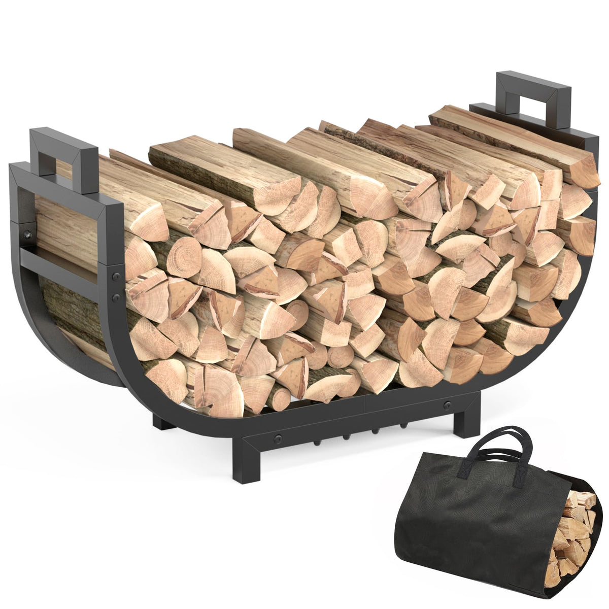 30 Inch Firewood Rack Outdoor Indoor with Handle and Log - Image 1