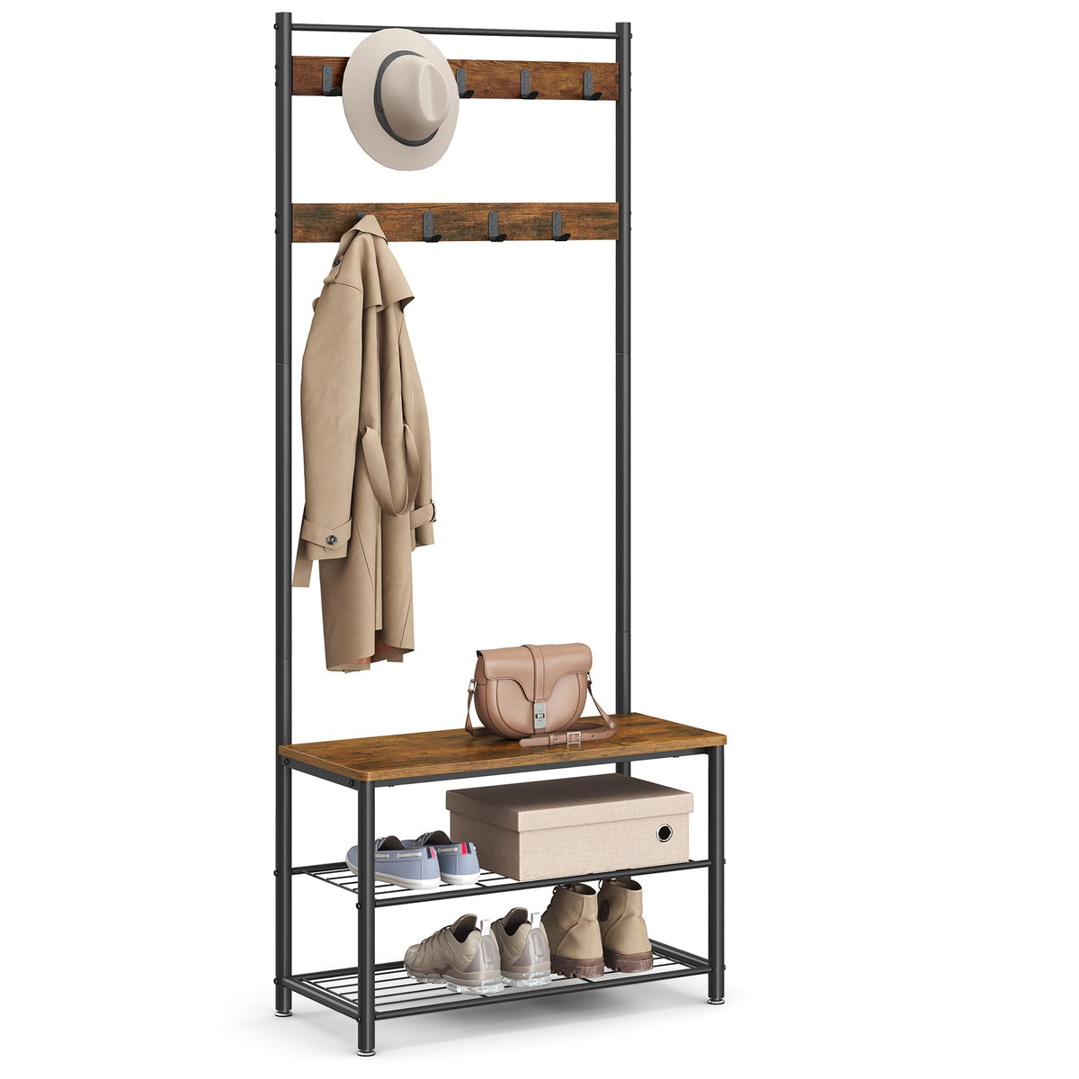 VASAGLE Coat Rack, Hall Tree with Shoe Storage Bench - Image 1